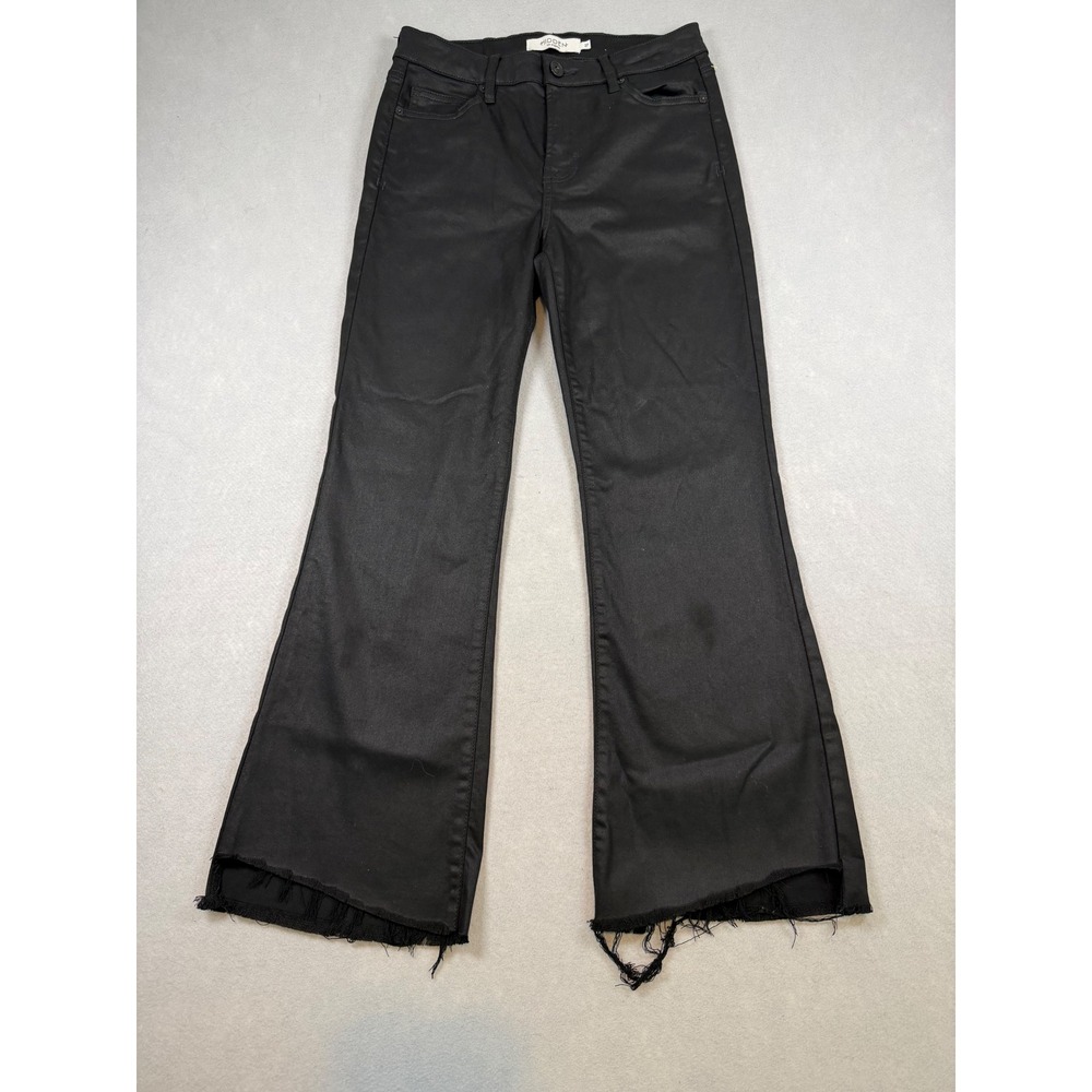 Hidden Jeans Los Angeles Coated Black Flare Raw Hem Pants Size 27